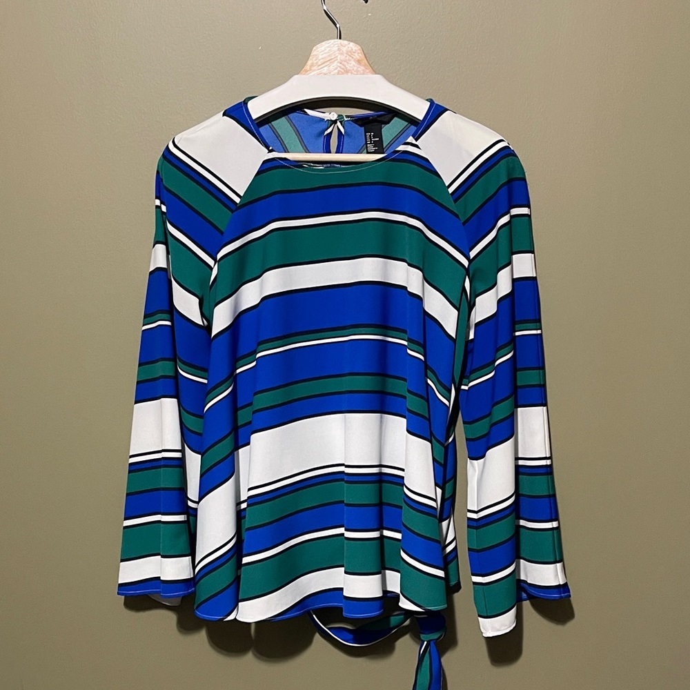 H&M Blue and Green Striped Blouse